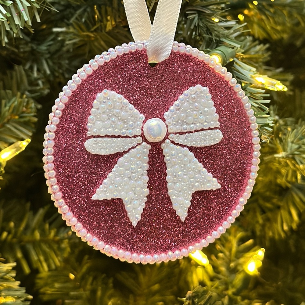Elegant Pink and White Bow Ornament